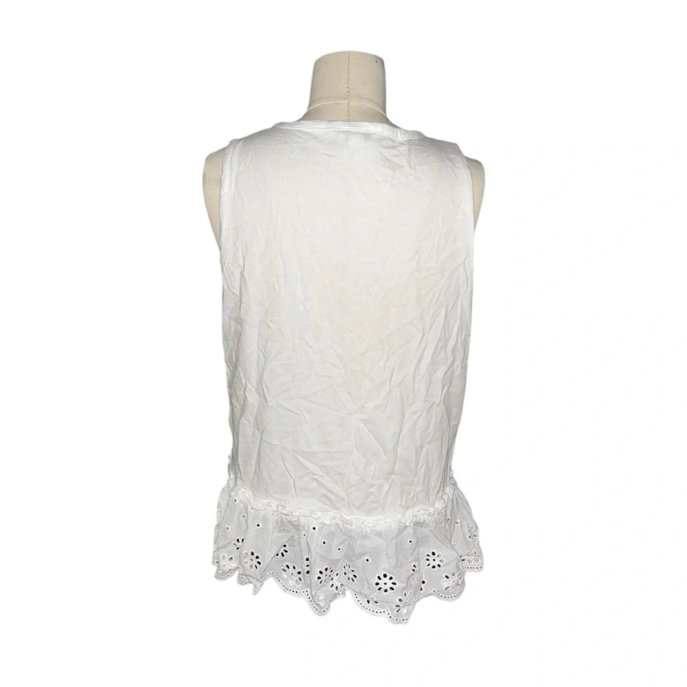 J. Crew White Eyelet Hem Tank Top
